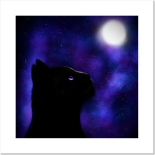 Cat under the moon Posters and Art